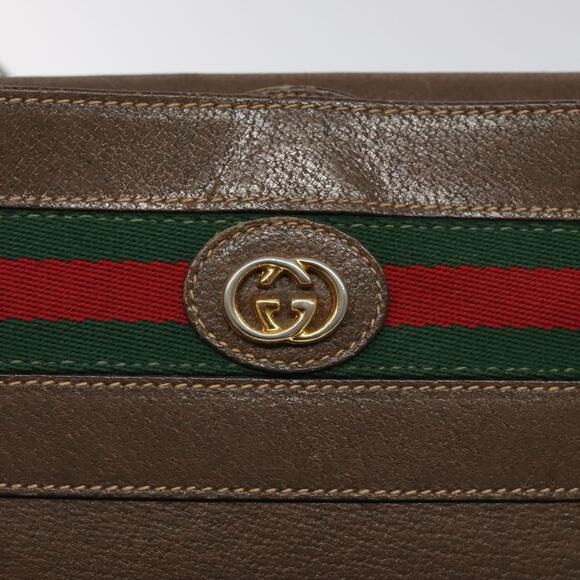 GUCCI Web Sherry Line Shoulder Bag Leather Brown Gold 001 01 13 001 01 13 - Picture 14 of 16